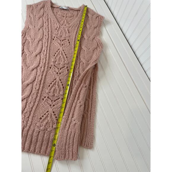 ZARA Pink Wool Blend Cable Knit Tunic Long Oversized Sweater Vest Top Size S - Picture 4 of 6